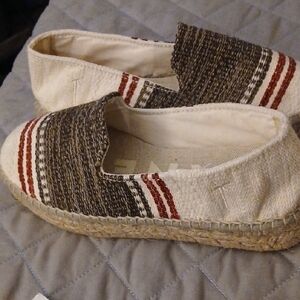 Manebi Striped Espadrille Flats - Cream, Brown, and Red